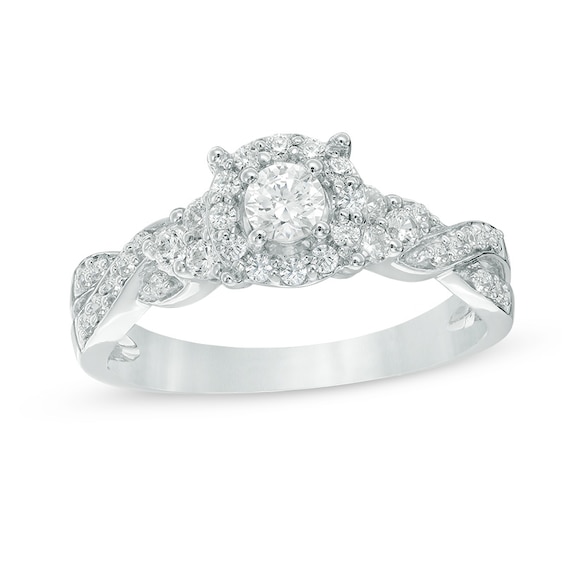 1/2 CT. T.w. Diamond Frame Twist Shank Engagement Ring in 10K White Gold