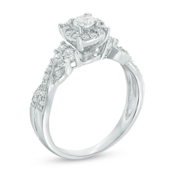 1/2 CT. T.w. Diamond Frame Twist Shank Engagement Ring in 10K White Gold