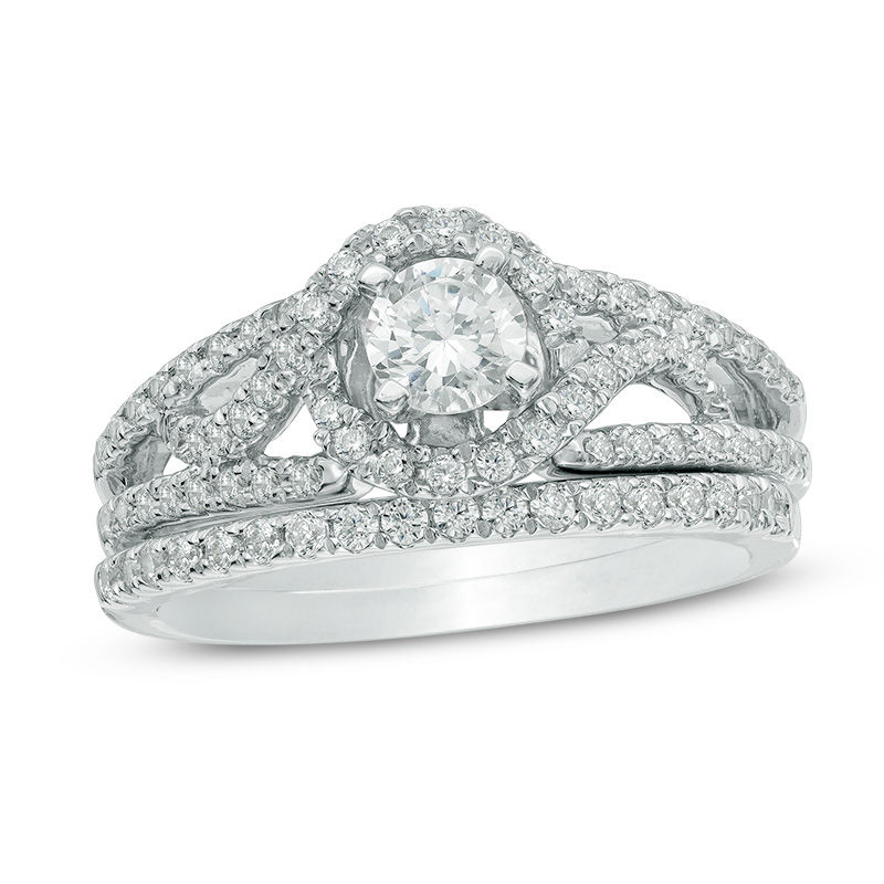 3/4 CT. T.W. Diamond Frame Split Shank Bridal Set in 10K White