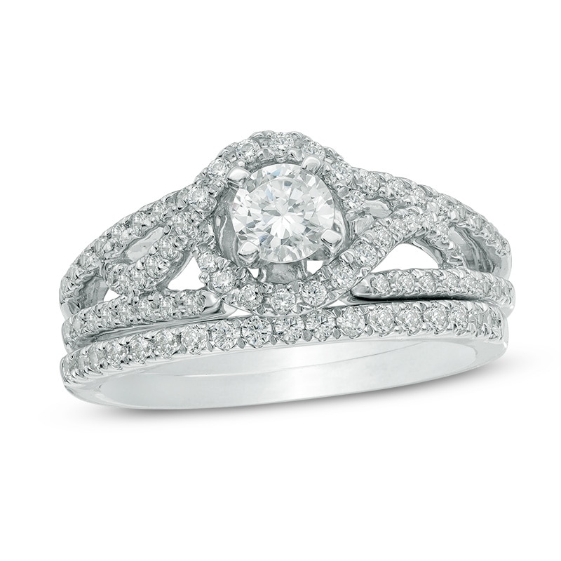 Main Image 1 of 3/4 CT. T.W. Diamond Frame Split Shank Bridal Set in 10K White Gold