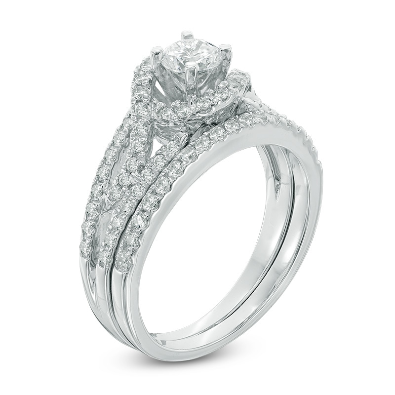 Main Image 2 of 3/4 CT. T.W. Diamond Frame Split Shank Bridal Set in 10K White Gold
