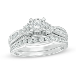 1 CT. T.W. Diamond Tri-Sides Bridal Set in 10K White Gold