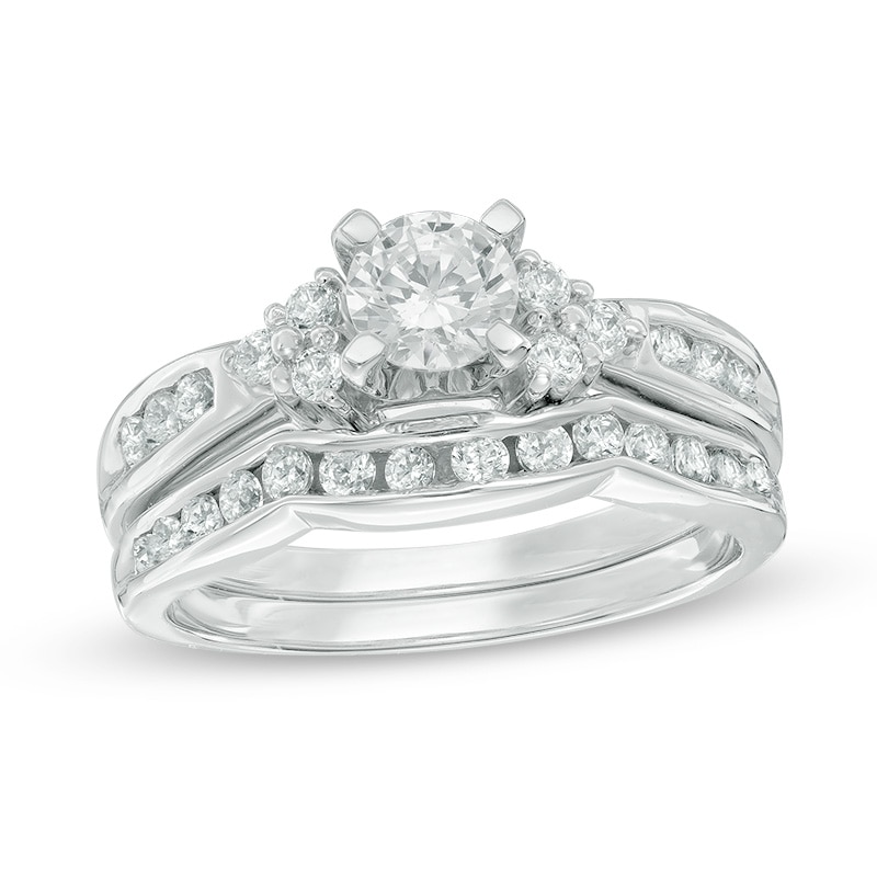 Main Image 1 of 1 CT. T.W. Diamond Tri-Sides Bridal Set in 10K White Gold