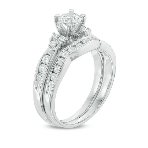 1 CT. T.w. Diamond Tri-Sides Bridal Set in 10K White Gold