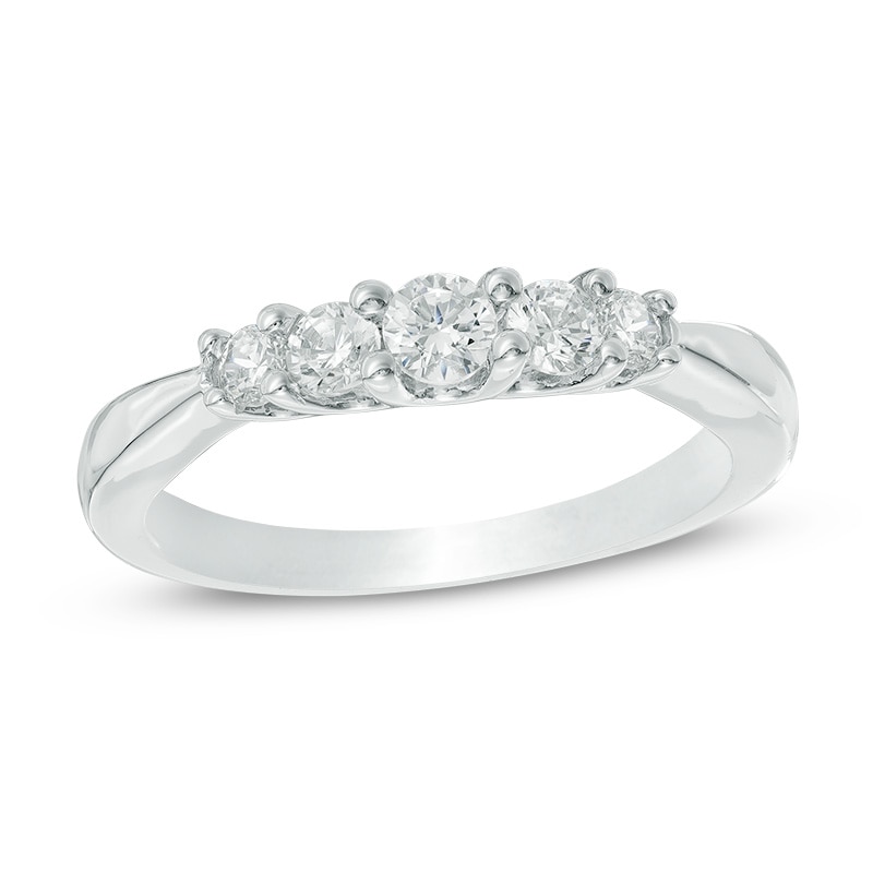 Main Image 1 of 1/2 CT. T.W. Diamond Five Stone Anniversary Band in 10K White Gold