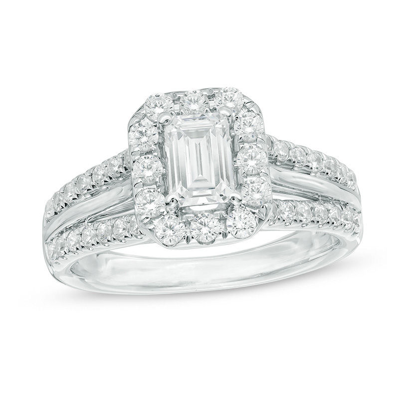Main Image 1 of Celebration Ideal 1-1/2 CT. T.W. Certified Diamond Octagonal Frame Engagement Ring in 14K White Gold (I/I1)
