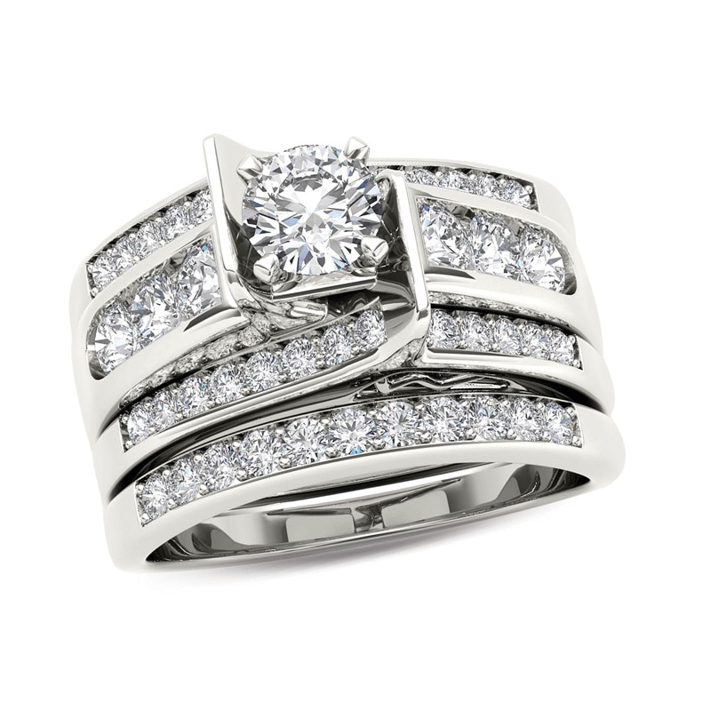 Main Image 1 of 1-1/4 CT. T.W. Diamond Multi-Row Bridal Set in 14K White Gold