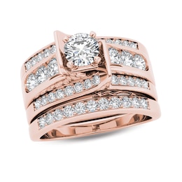 1-1/4 CT. T.W. Diamond Multi-Row Bridal Set in 14K Rose Gold