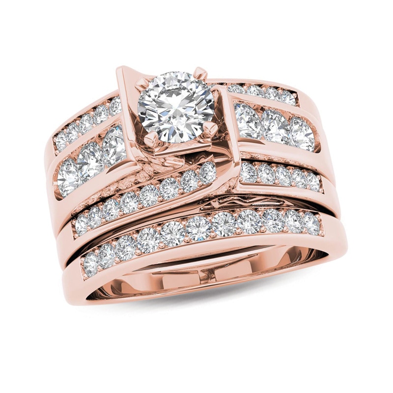 Main Image 1 of 1-1/4 CT. T.W. Diamond Multi-Row Bridal Set in 14K Rose Gold