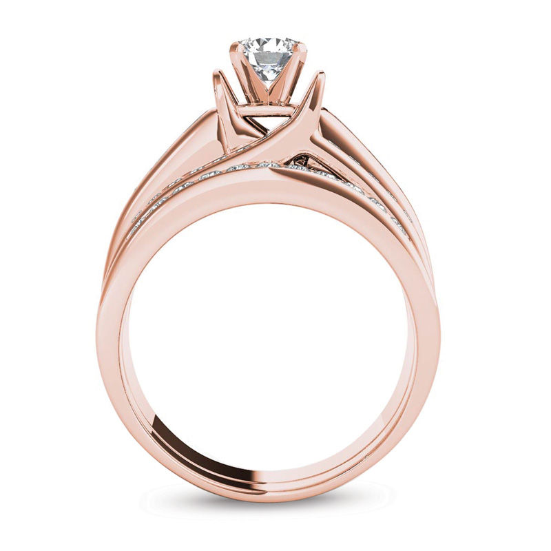 Main Image 3 of 1-1/4 CT. T.W. Diamond Multi-Row Bridal Set in 14K Rose Gold