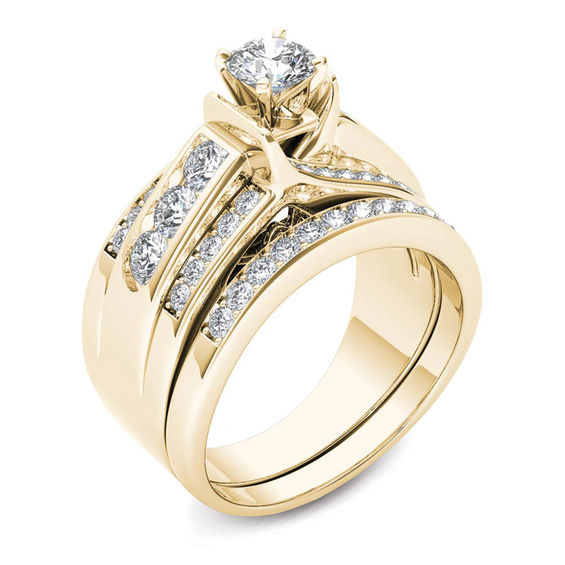 1-1/4 CT. T.w. Diamond Multi-Row Bridal Set in 14K Gold