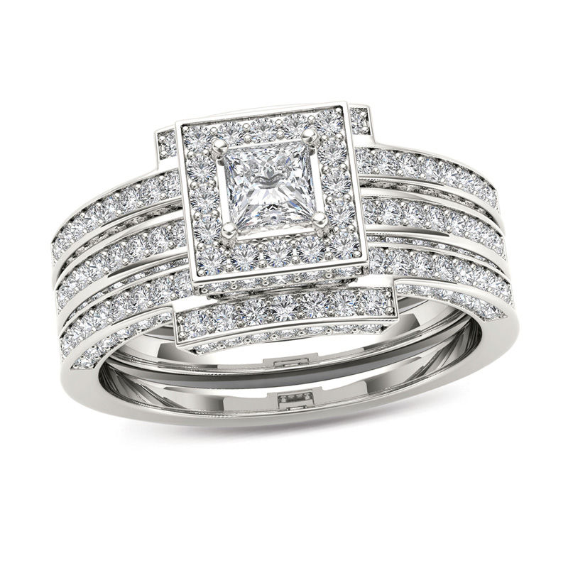 1-3/8 CT. T.W. Princess-Cut Diamond Frame Three Piece Bridal Set in 14K White Gold