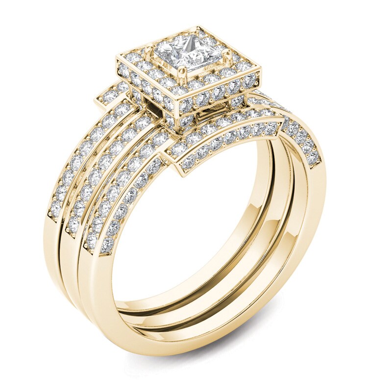 Main Image 2 of 1-3/8 CT. T.W. Princess-Cut Diamond Frame Three Piece Bridal Set in 14K Gold