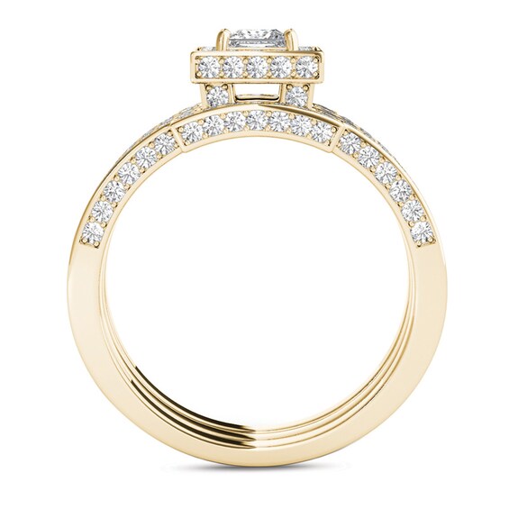 1-3/8 CT. T.w. Princess-Cut Diamond Frame Three Piece Bridal Set in 14K Gold