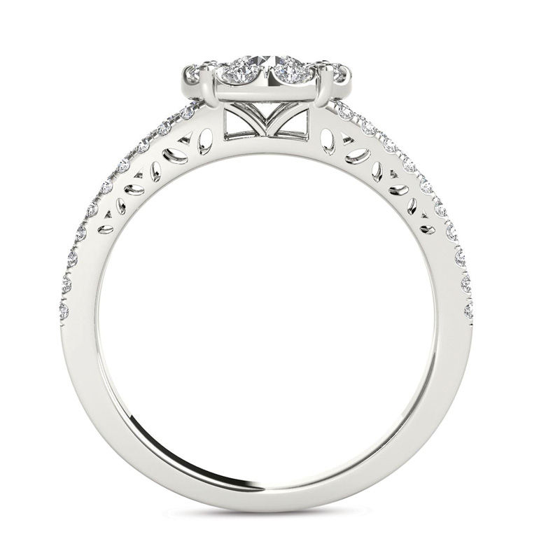 1 CT. T.W. Diamond Frame Split Shank Engagement Ring in 14K White Gold