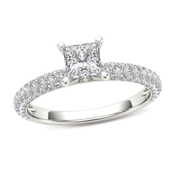 1 CT. T.w. Princess-Cut Diamond Engagement Ring in 14K White Gold