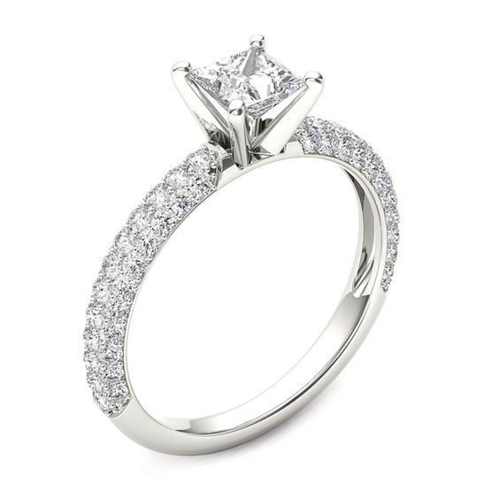 1 CT. T.w. Princess-Cut Diamond Engagement Ring in 14K White Gold