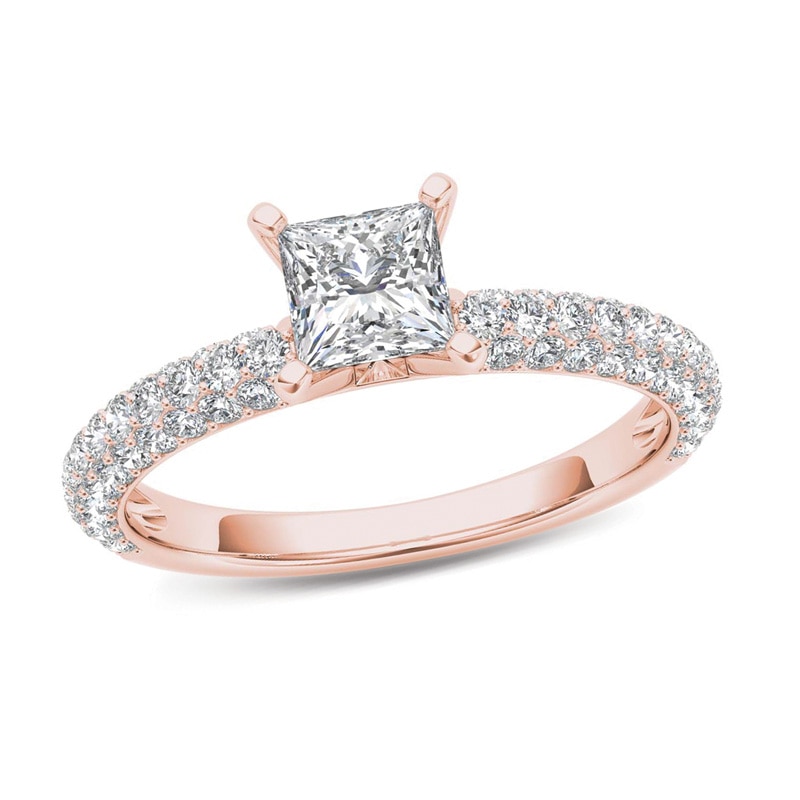 1 CT. T.W. Princess-Cut Diamond Engagement Ring in 14K Rose Gold