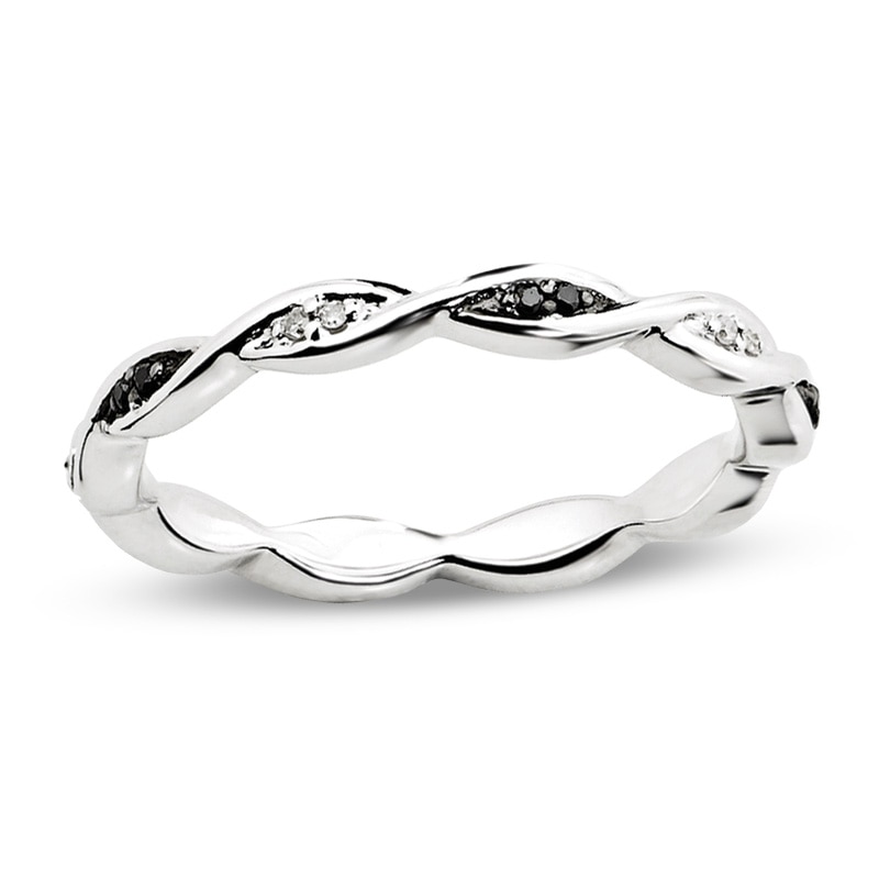 Stackable Expressions™ Enhanced Black and White Diamond Accent Twist Band in Sterling Silver