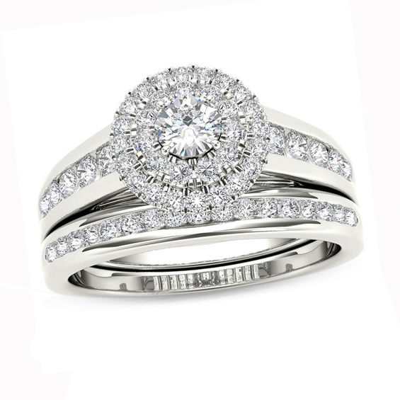 1 CT. T.W. Diamond Double Frame Bridal Set in 14K White Gold ...