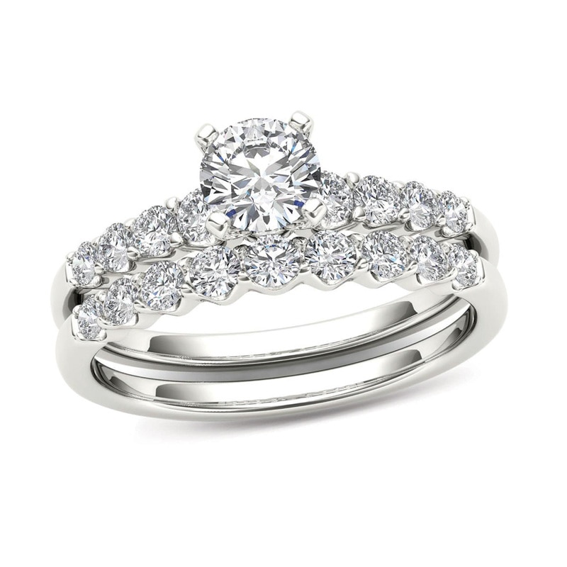 Main Image 1 of 1 CT. T.W. Diamond Scallop Shank Bridal Set in 14K White Gold