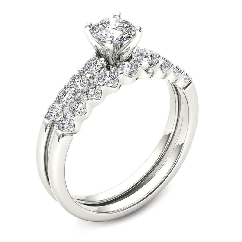 1 CT. T.W. Diamond Scallop Shank Bridal Set in 14K White Gold