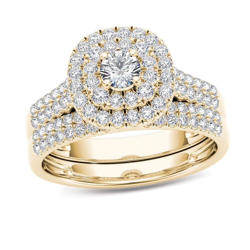 1 CT. T.W. Diamond Double Frame Multi-Row Bridal Set in 14K Gold