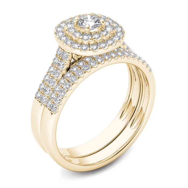 Main Image 2 of 1 CT. T.W. Diamond Double Frame Multi-Row Bridal Set in 14K Gold