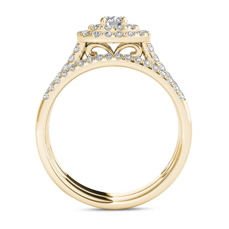 Main Image 3 of 1 CT. T.W. Diamond Double Frame Multi-Row Bridal Set in 14K Gold