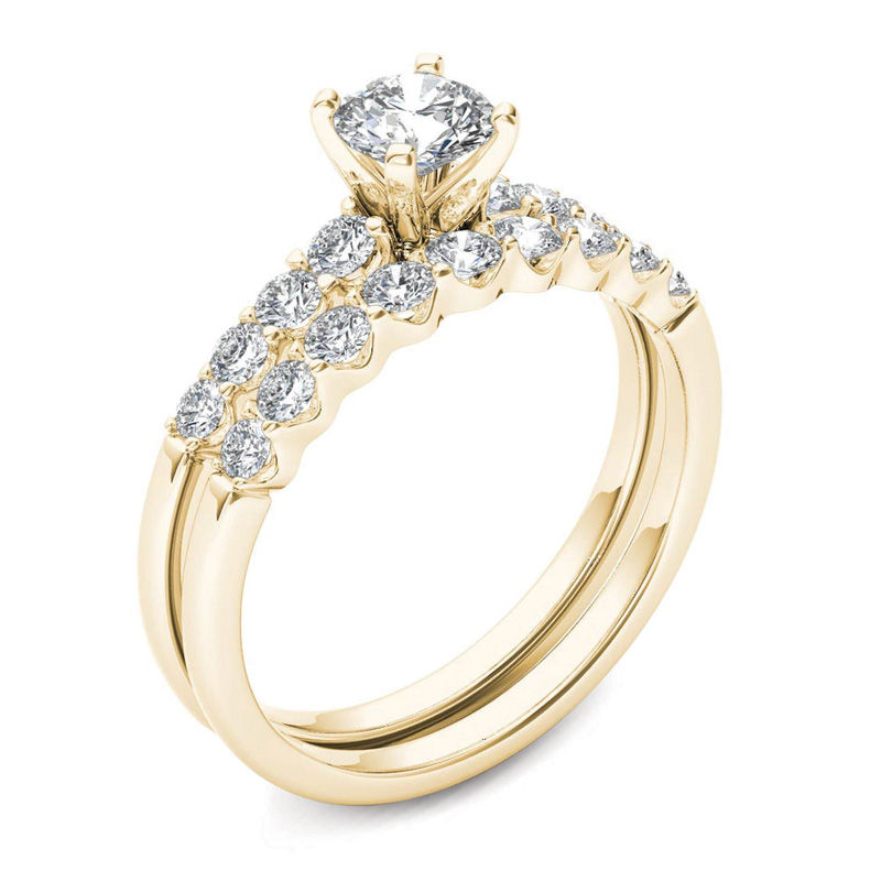 1 CT. T.W. Diamond Scallop Shank Bridal Set in 14K Gold