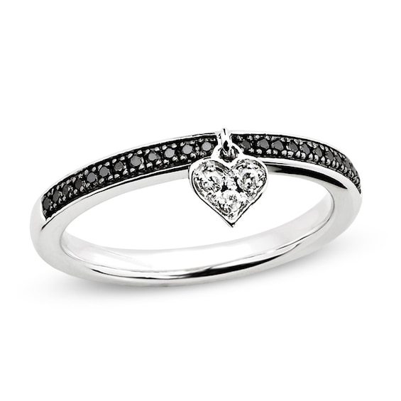 Stackable Expressionsâ¢ 1/8 CT. T.w. Enhanced Black and White Diamond Heart Dangle Band in Sterling Silver