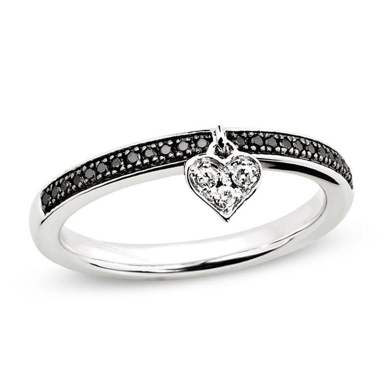 Stackable Expressions™ 1/8 CT. T.W. Enhanced Black and White Diamond Heart Dangle Band in Sterling Silver