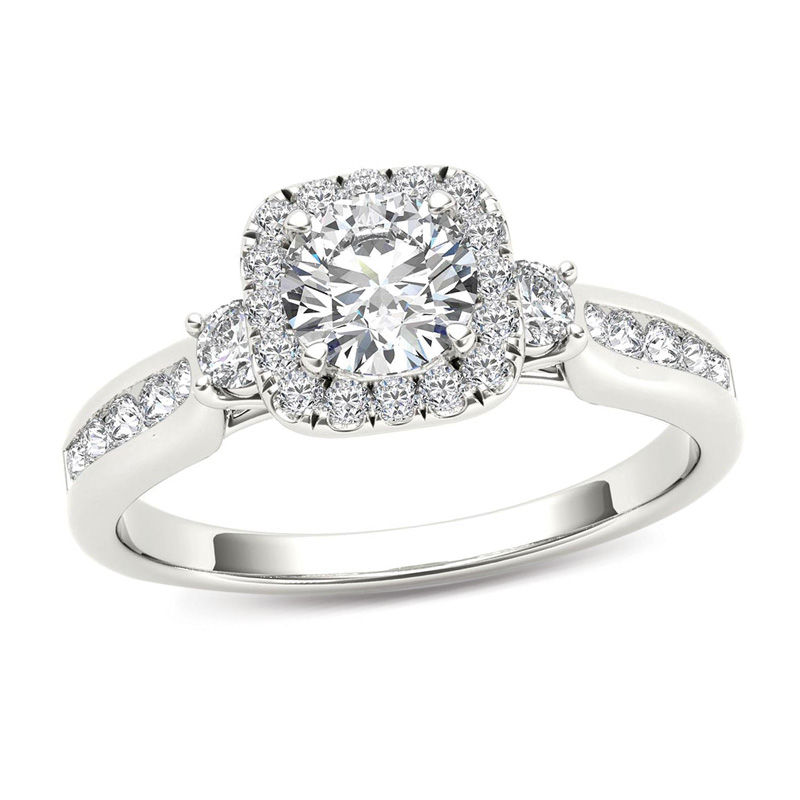 7/8 CT. T.W. Diamond Cushion Frame Engagement Ring in 14K White Gold