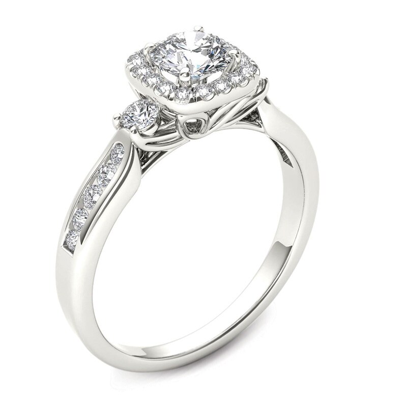 7/8 CT. T.W. Diamond Cushion Frame Engagement Ring in 14K White Gold