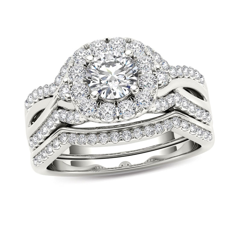 Main Image 1 of 1-1/4 CT. T.W. Diamond Twist Shank Frame Bridal Set in 14K White Gold