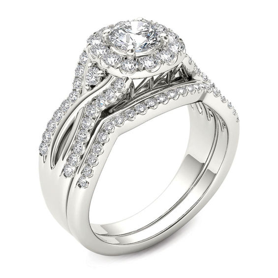 1-1/4 CT. T.w. Diamond Twist Shank Frame Bridal Set in 14K White Gold