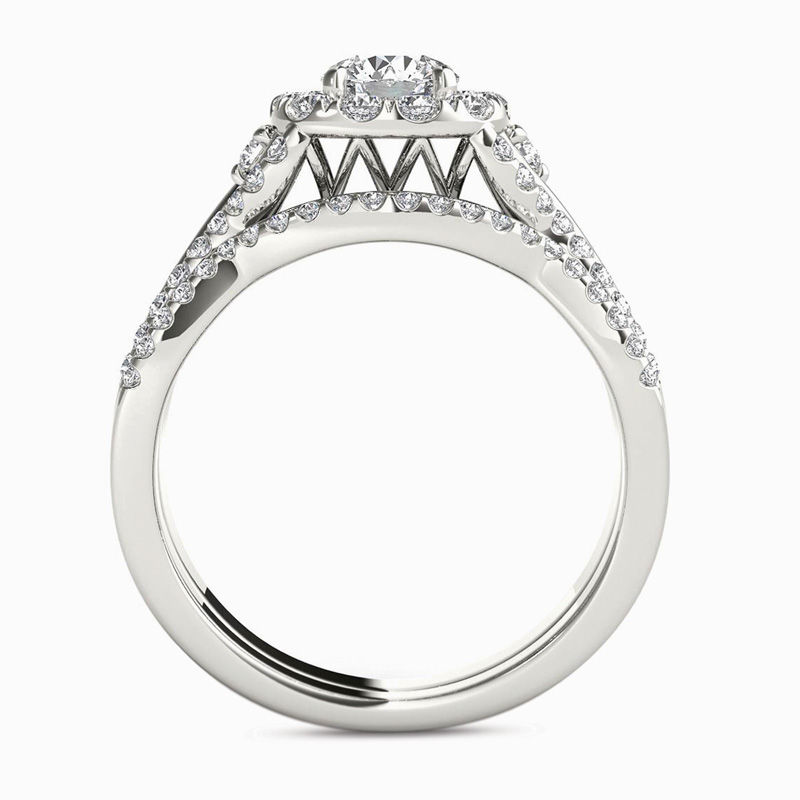 Main Image 3 of 1-1/4 CT. T.W. Diamond Twist Shank Frame Bridal Set in 14K White Gold