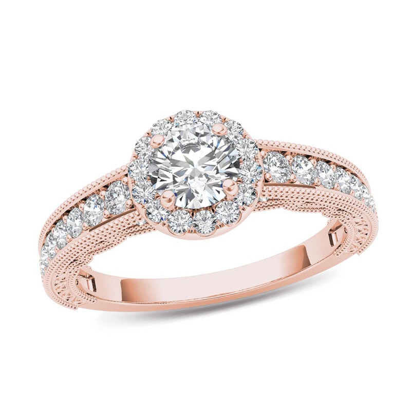 1 CT. T.W. Diamond Frame Vintage-Style Engagement Ring in 14K Rose Gold