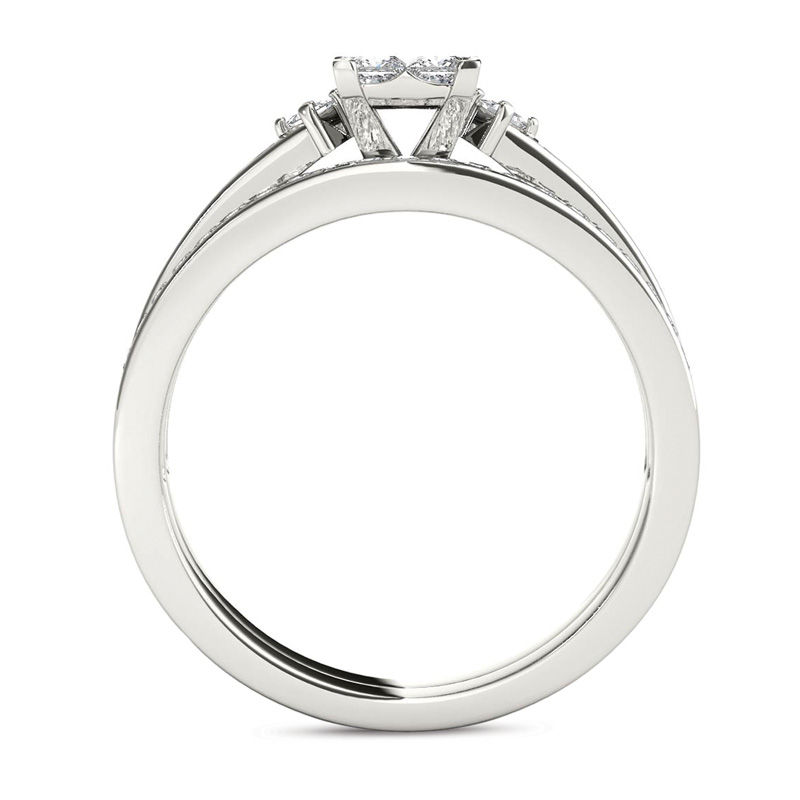 1 CT. T.W. Quad Princess-Cut Multi-Diamond Bridal Set in 14K White Gold