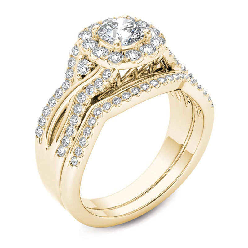 Main Image 2 of 1-1/4 CT. T.W. Diamond Twist Shank Frame Bridal Set in 14K Gold
