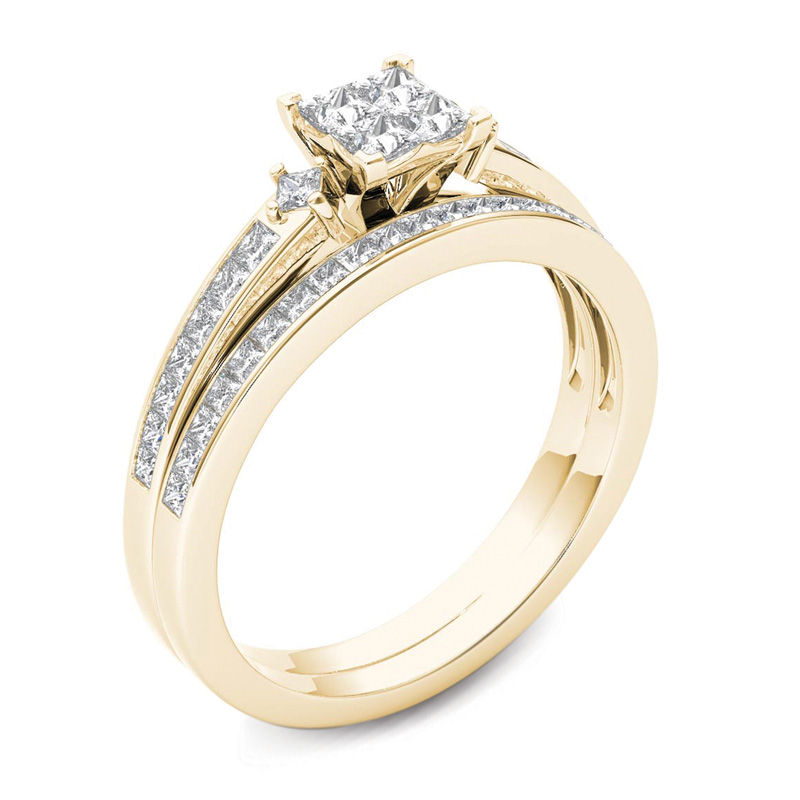Main Image 2 of 1 CT. T.W. Quad Princess-Cut Multi-Diamond Bridal Set in 14K Gold