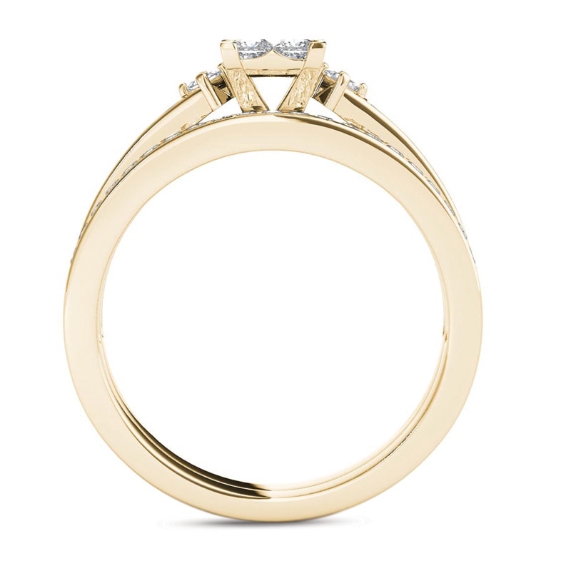Main Image 3 of 1 CT. T.W. Quad Princess-Cut Multi-Diamond Bridal Set in 14K Gold