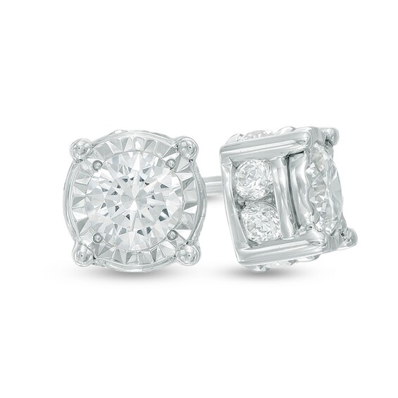 1 Ct T W Diamond Stud Earrings In 10k White Gold