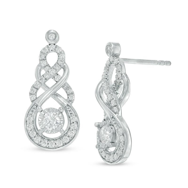 Main Image 1 of 1/2 CT. T.W. Diamond Double Infinity Drop Earrings in 10K White Gold