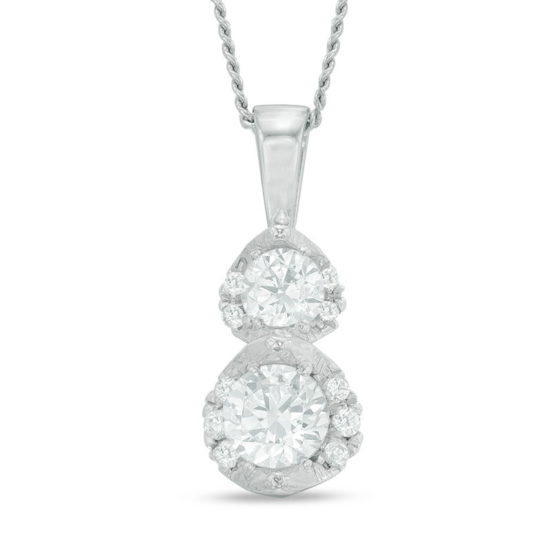 Main Image 1 of 1/2 CT. T.W. Certified Canadian Diamond Two Stone Pendant in 14K White Gold (I/I2)