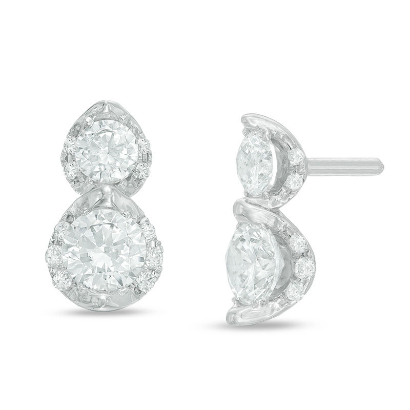 Main Image 1 of 1 CT. T.W. Certified Canadian Diamond Two Stone Drop Earrings in 14K White Gold (I/I2)