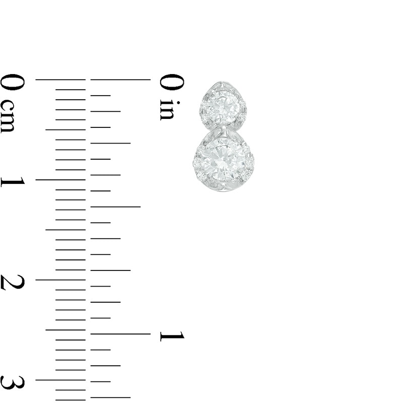 Main Image 2 of 1 CT. T.W. Certified Canadian Diamond Two Stone Drop Earrings in 14K White Gold (I/I2)