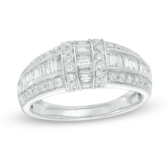 1 CT. T.w. Diamond Three Row Engagement Band in 14K White Gold
