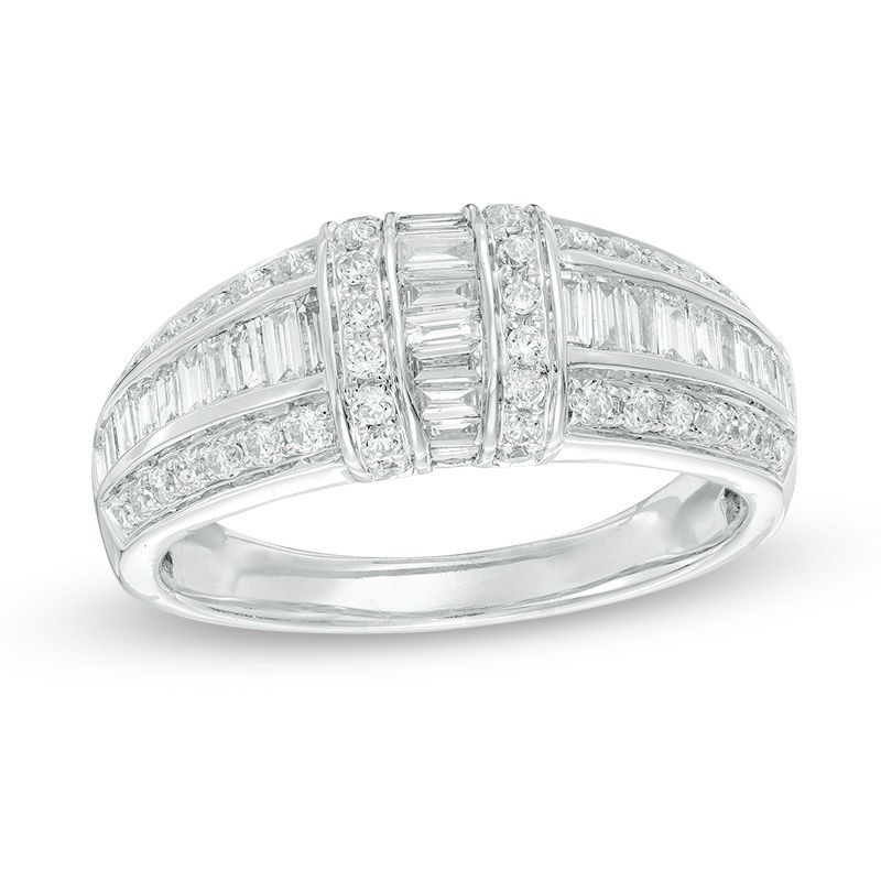 1 CT. T.W. Diamond Three Row Engagement Band in 14K White Gold