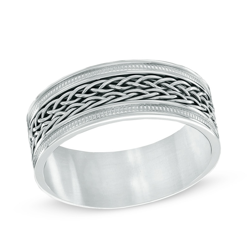 Main Image 1 of 8.0mm Double Chain Inlay Stainless Steel Wedding Band - Size 10